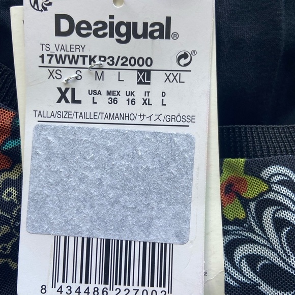 NWT DESIGUAL Floral Tunic Top Black Mesh Sz L Tall US Embellished Boho Artsy - Picture 7 of 13